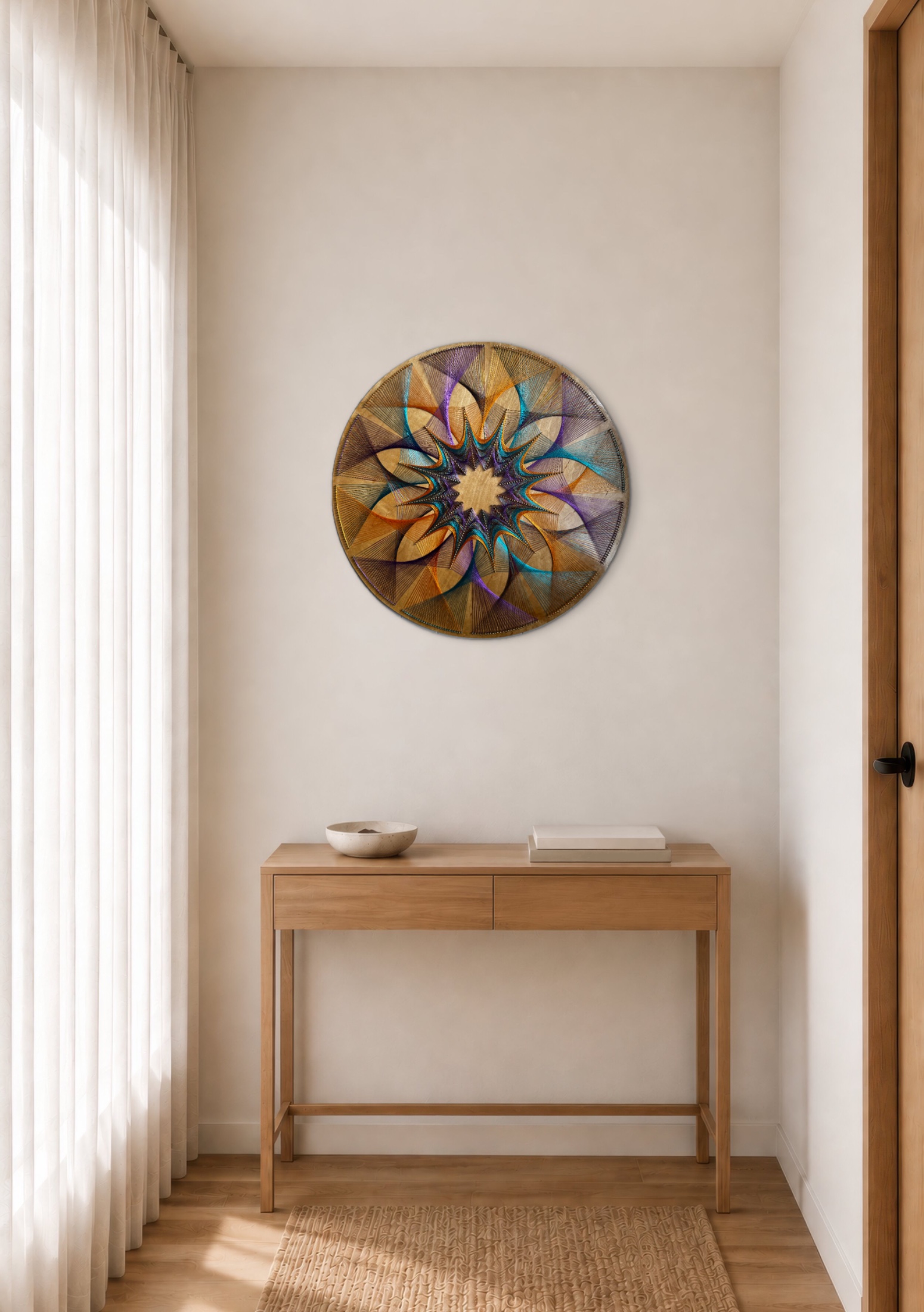 Geometric String Art Wall Decor – Handmade Sacred Geometry Mandala Art, Boho Meditation & Yoga Room Wall Art — handmade string art by Asja