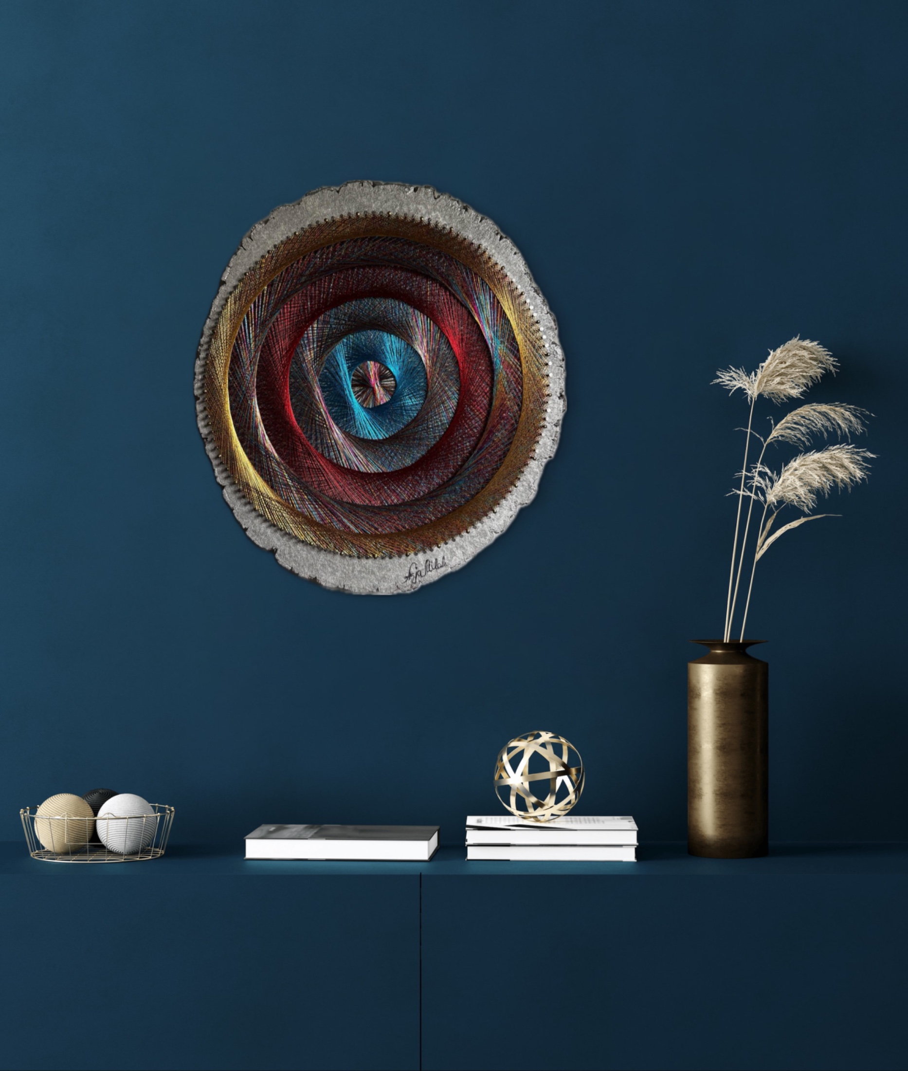 Rainbow Spiral String Art on Live-Edge Wood – Colorful Sacred Geometry Wall Art, Handmade Boho Decor — handmade string art by Asja