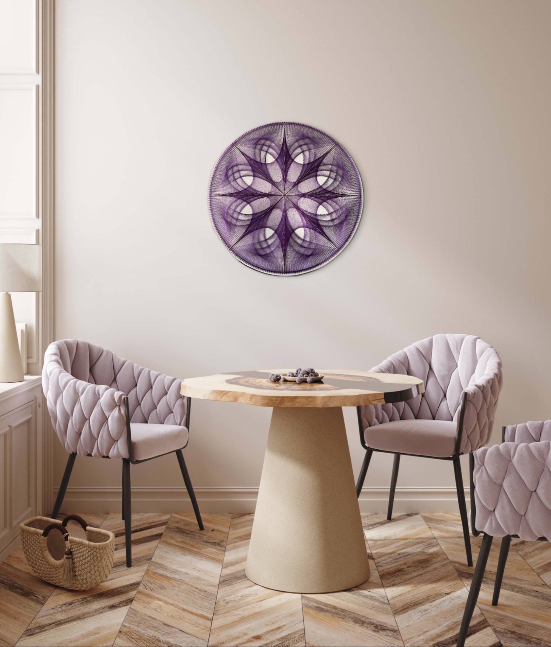Purple Mandala String Art – Handmade Sacred Geometry Starburst Wall Art, Boho Meditation Decor — handmade string art by Asja