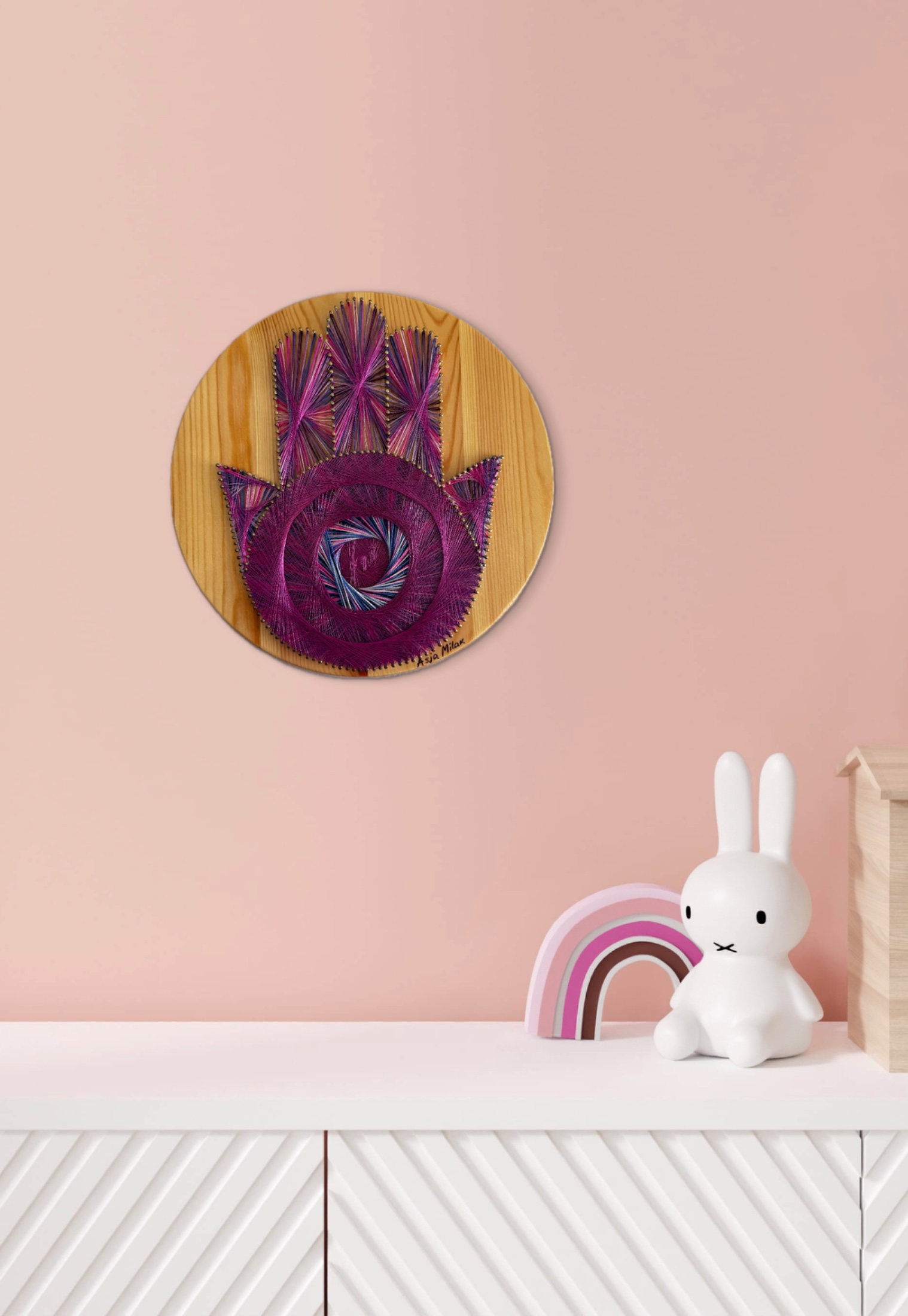 Purple & Pink Hamsa String Art - Handmade Evil Eye Wall Art — handmade string art by Asja
