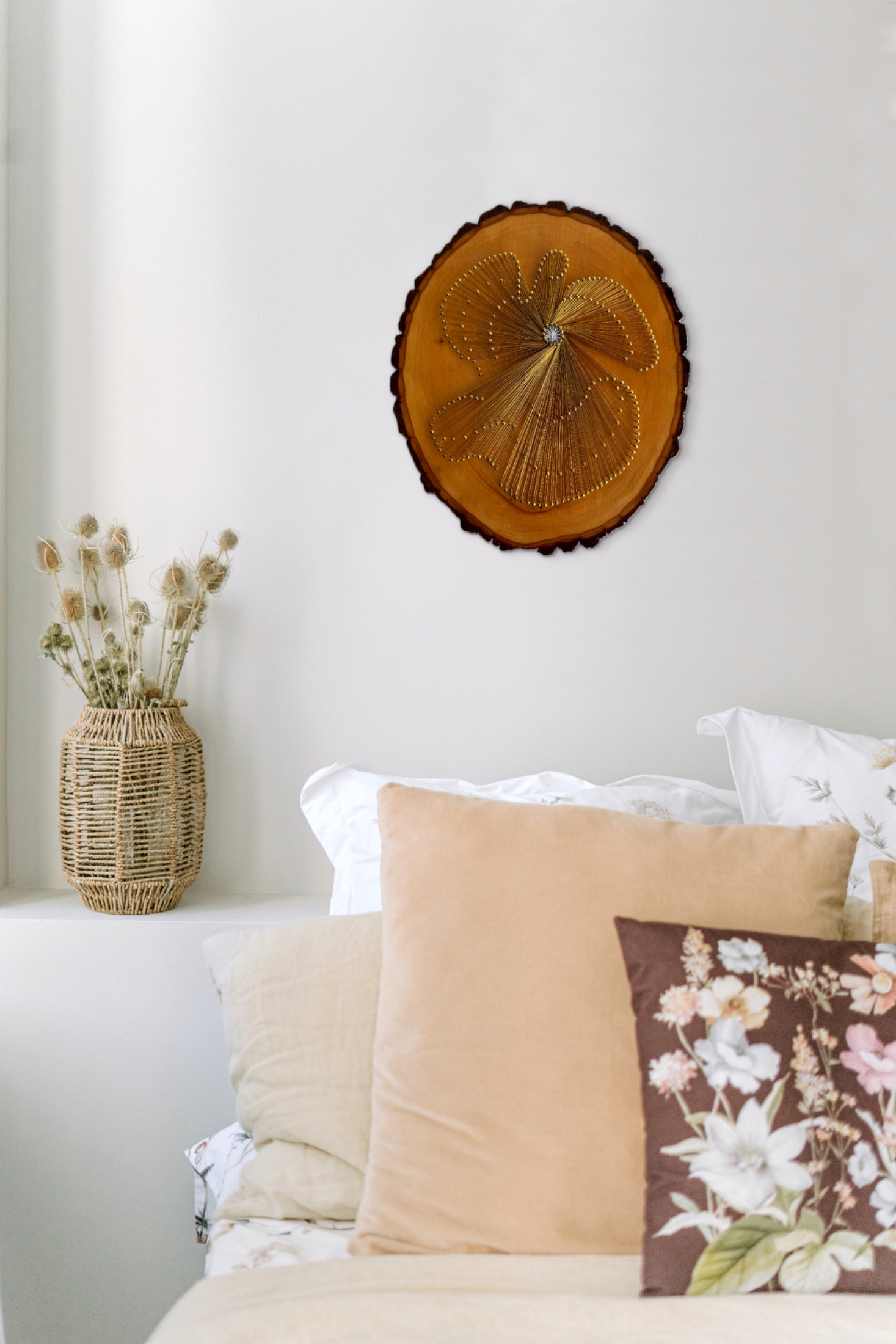 Gold Angel String Art - Handmade Live-Edge Wood Wall Art — handmade string art by Asja