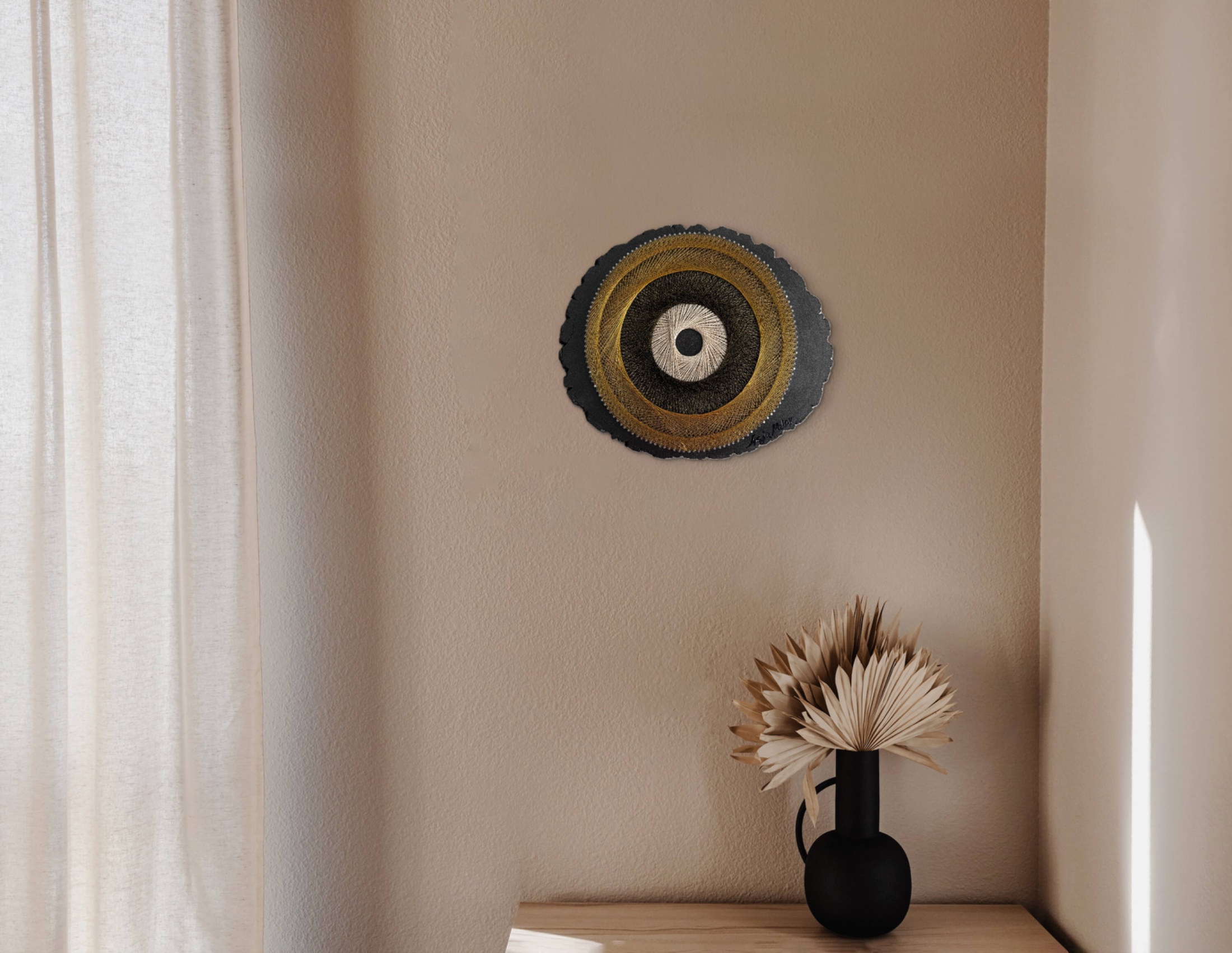Black, Gold & Ivory Eye String Art - Handmade Geometric Wall Art — handmade string art by Asja