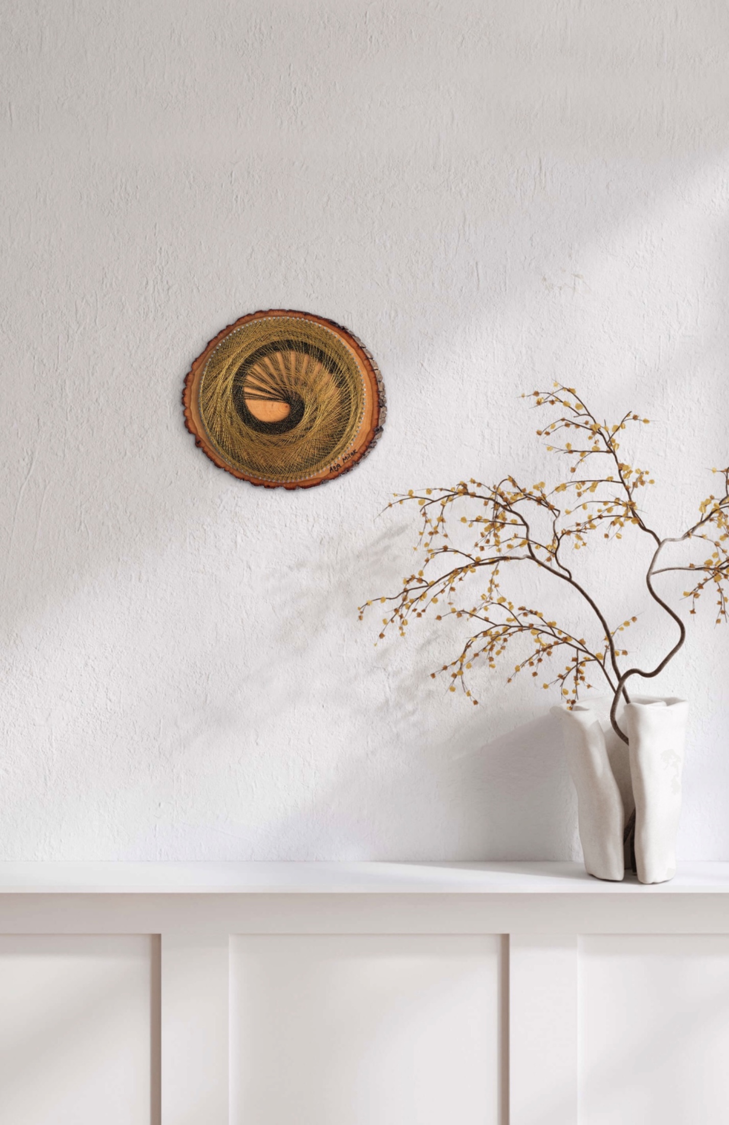 Golden Current — Black & Gold Live-Edge String Art — handmade string art by Asja