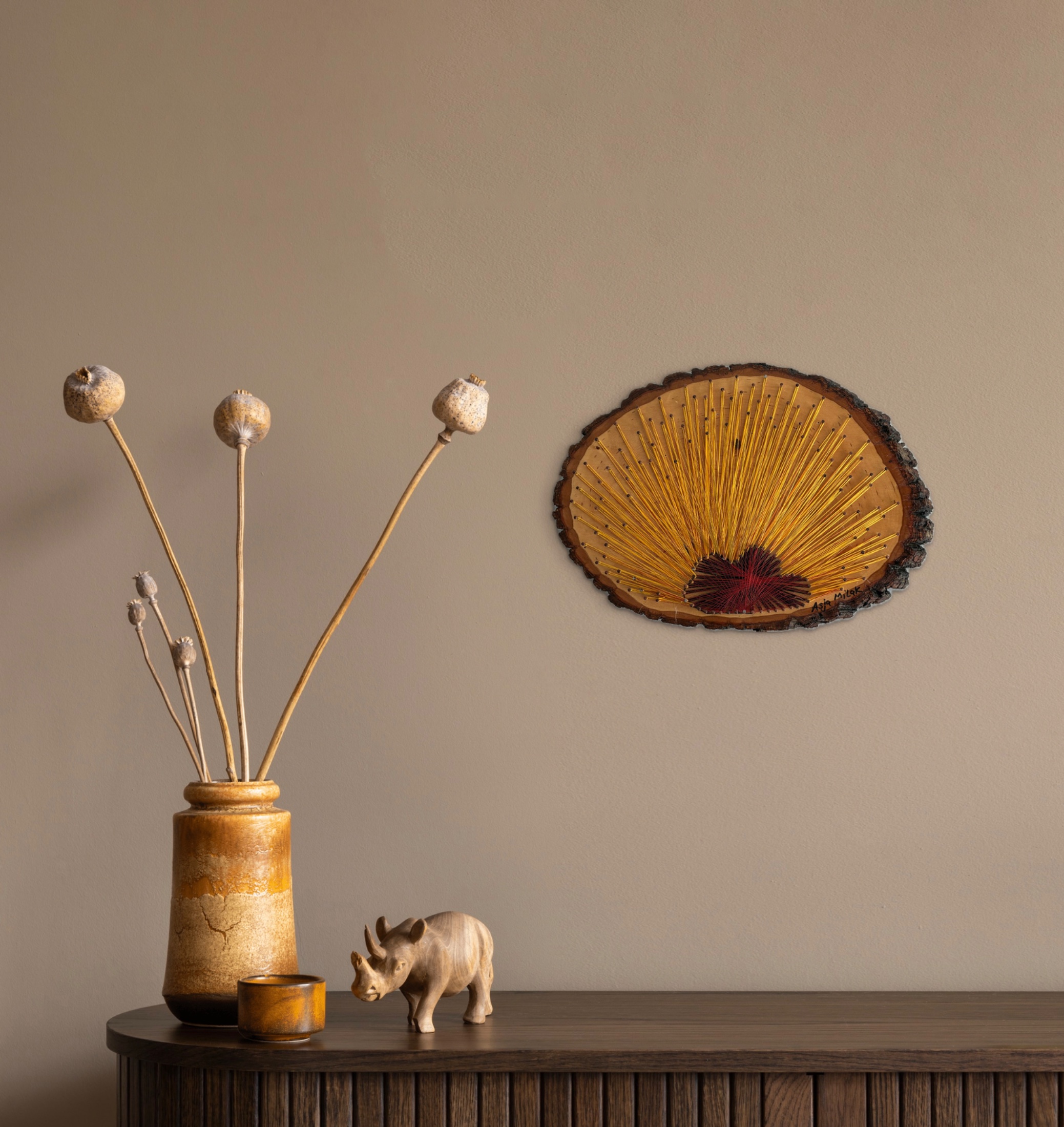 Gold & Burgundy String Art - Handmade Live-Edge Wall Art — handmade string art by Asja