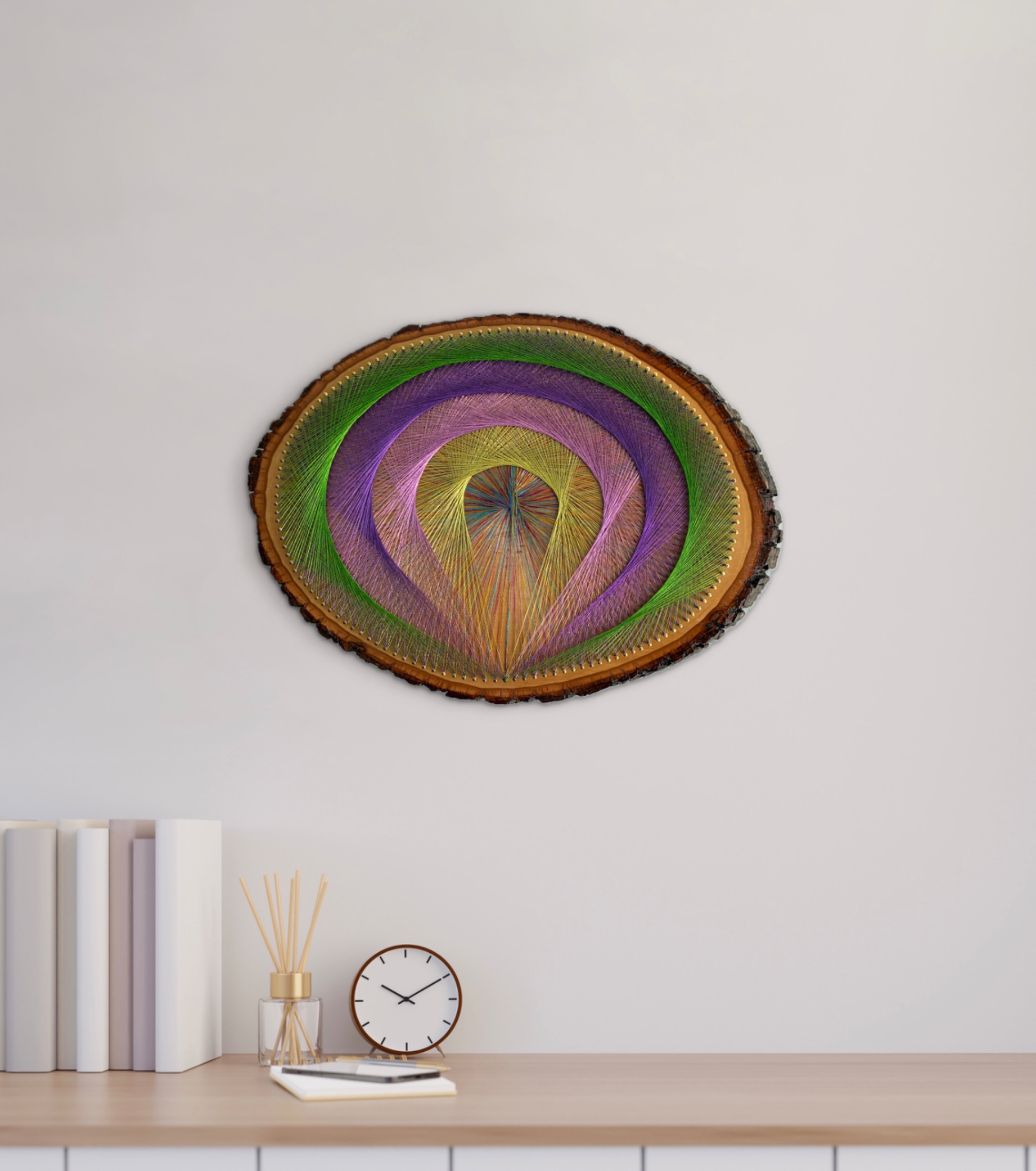 Purple, Green & Gold String Art - Handmade Geometric Wall Art — handmade string art by Asja