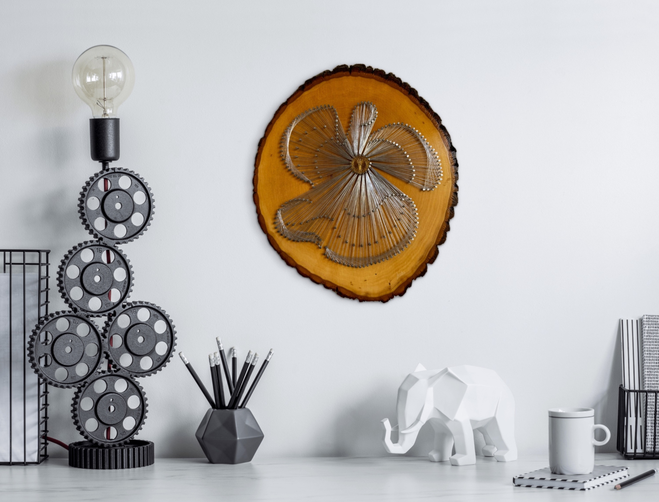 Silver Angel String Art - Handmade Live-Edge Wood Wall Art — handmade string art by Asja