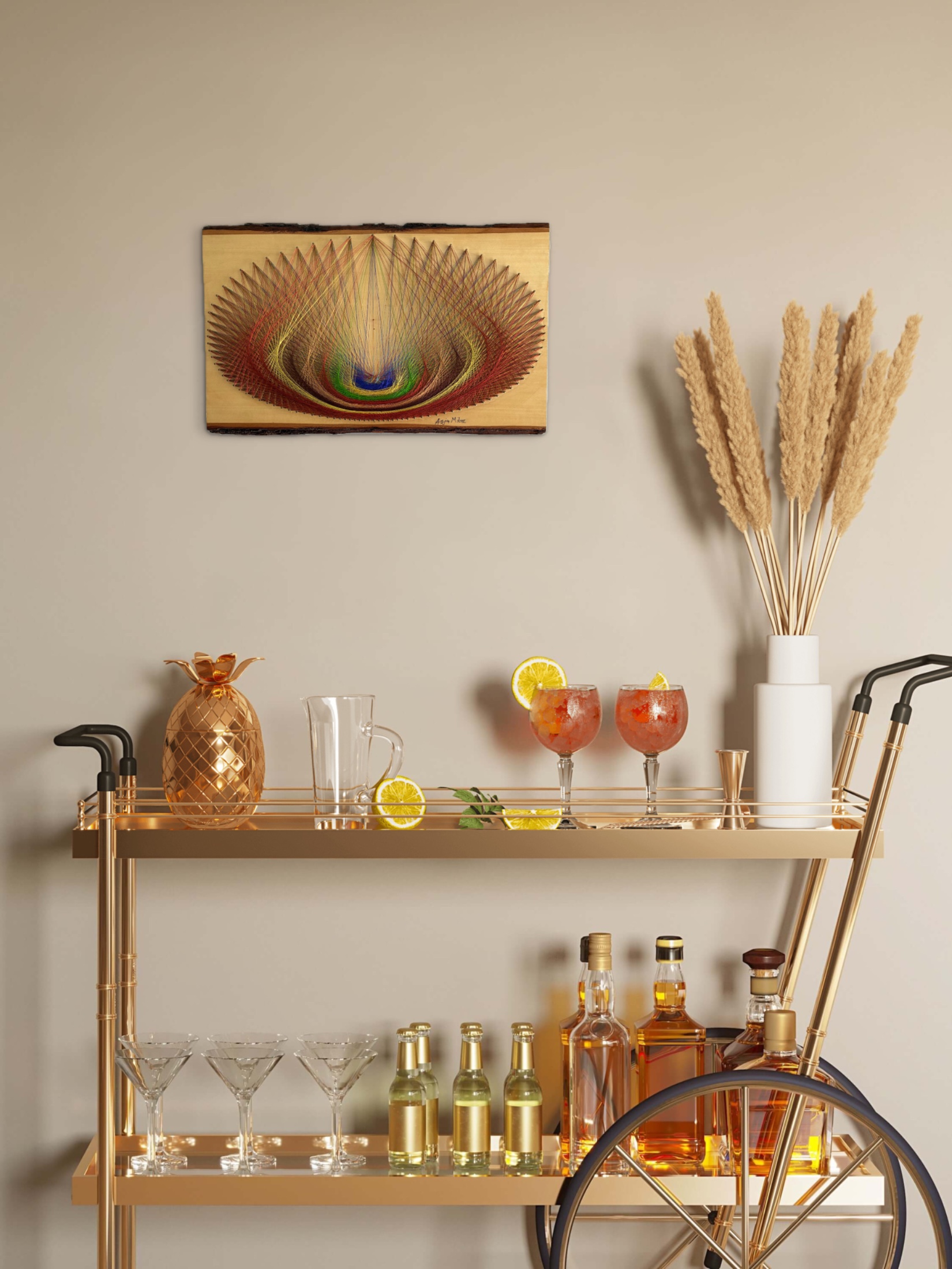 Nature-Inspired Color Flow String Art - Live-Edge Wood — handmade string art by Asja
