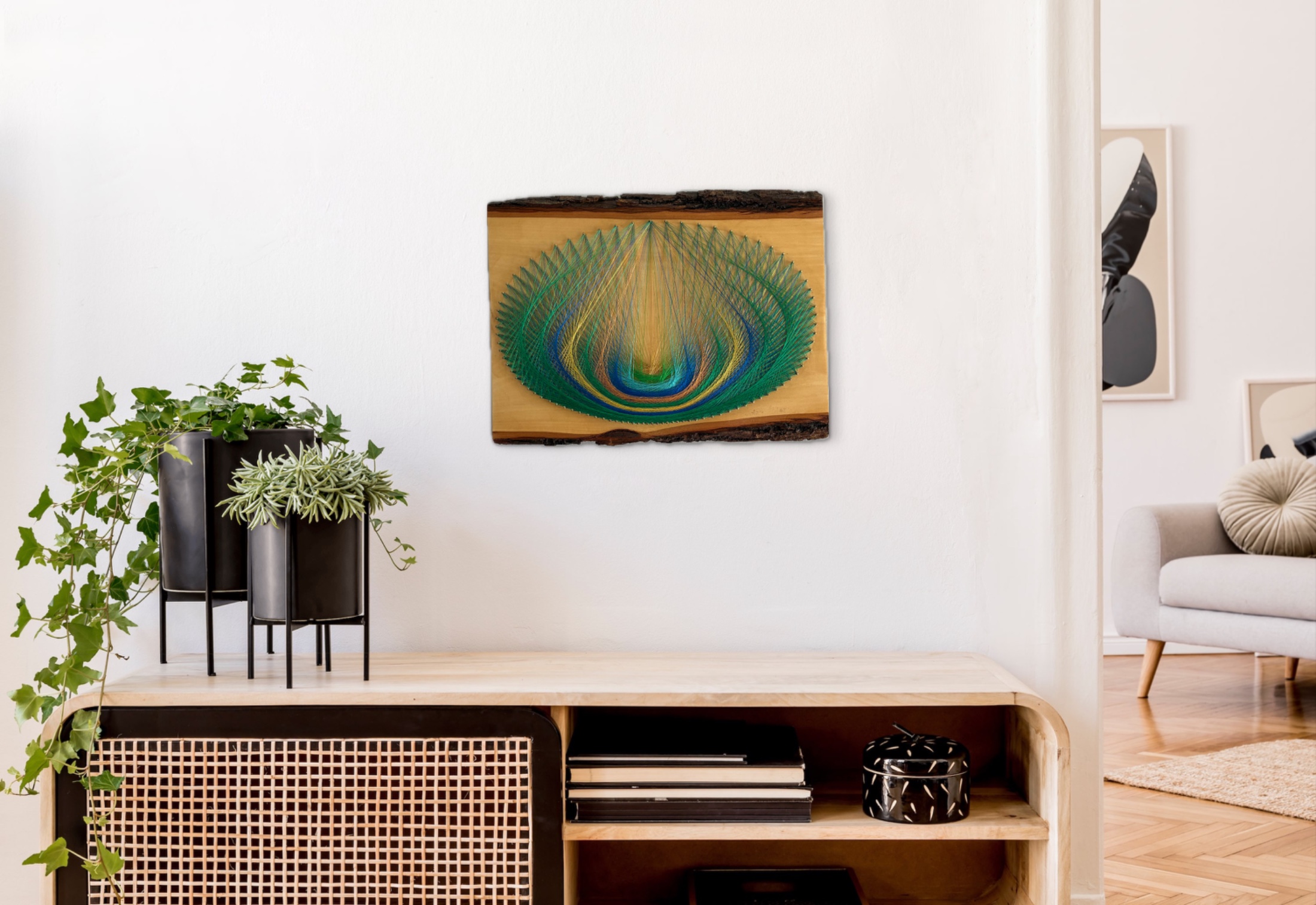Emerald Current String Art - Nature-Inspired Green & Blue Fiber Art — handmade string art by Asja