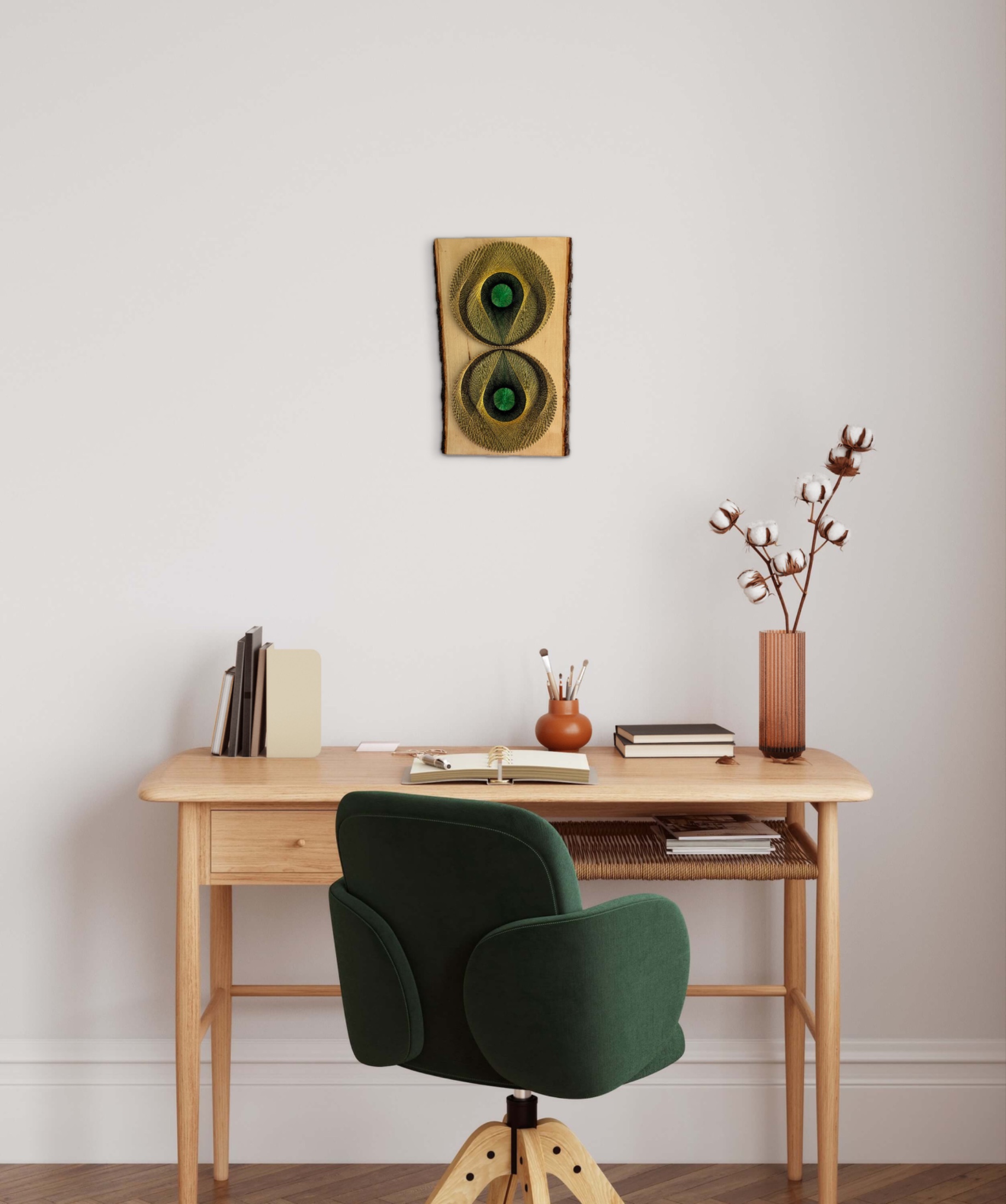 Double Green Eye String Art - Layered Optical Design — handmade string art by Asja