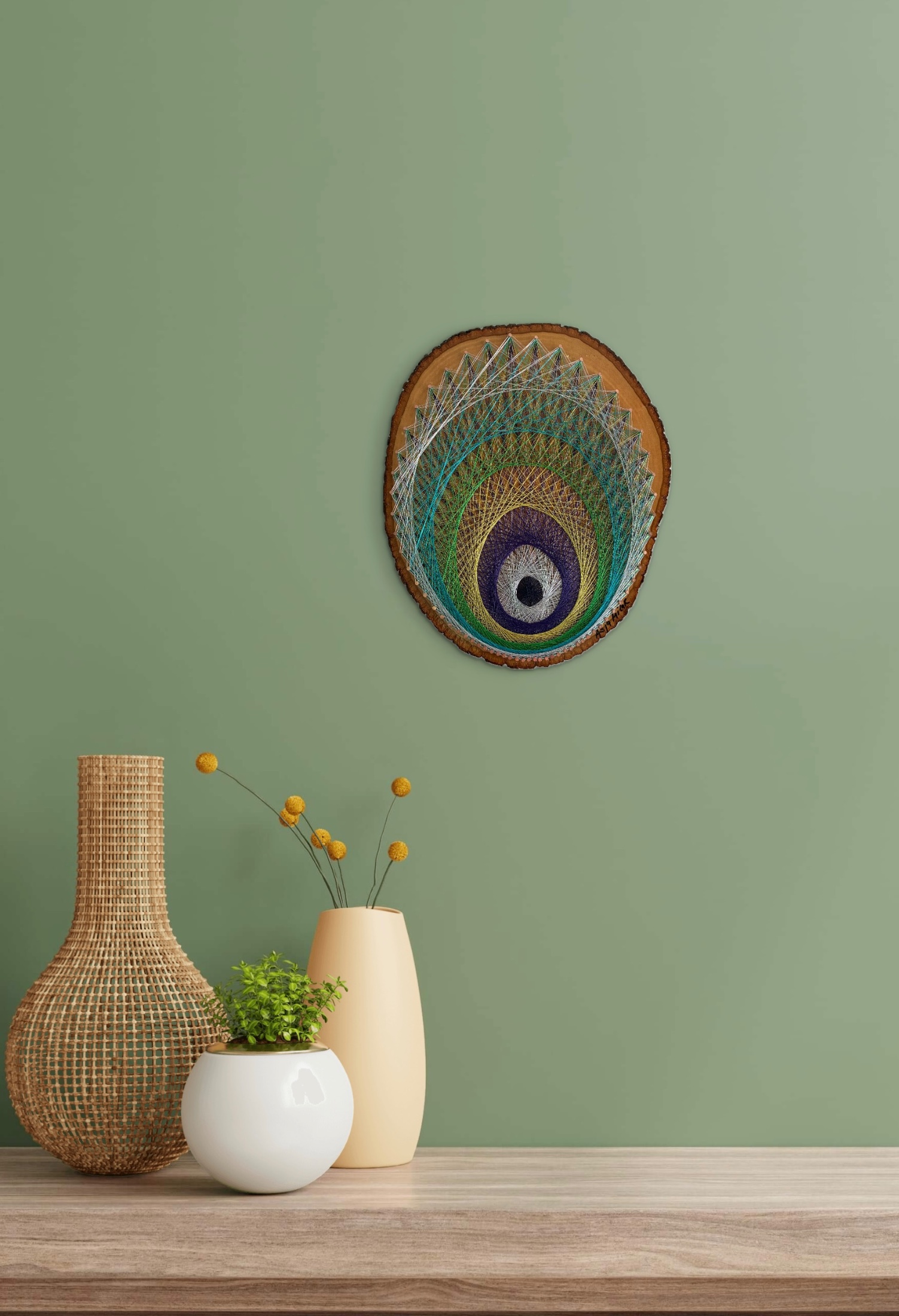 Peacock Tail String Art - Colorful Feather-Inspired Design — handmade string art by Asja