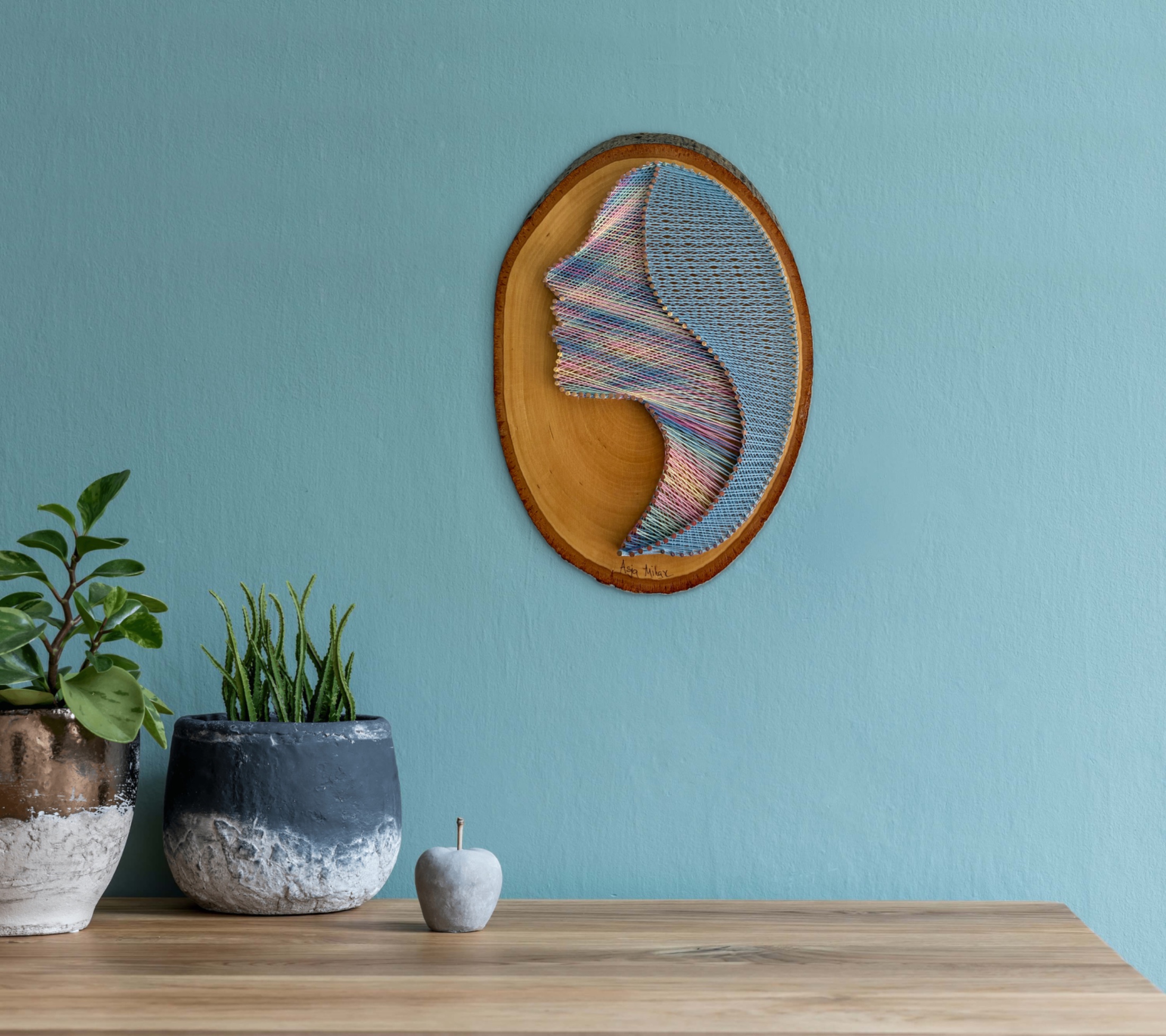 Woman Silhouette String Art - Handmade Live-Edge Wall Art — handmade string art by Asja
