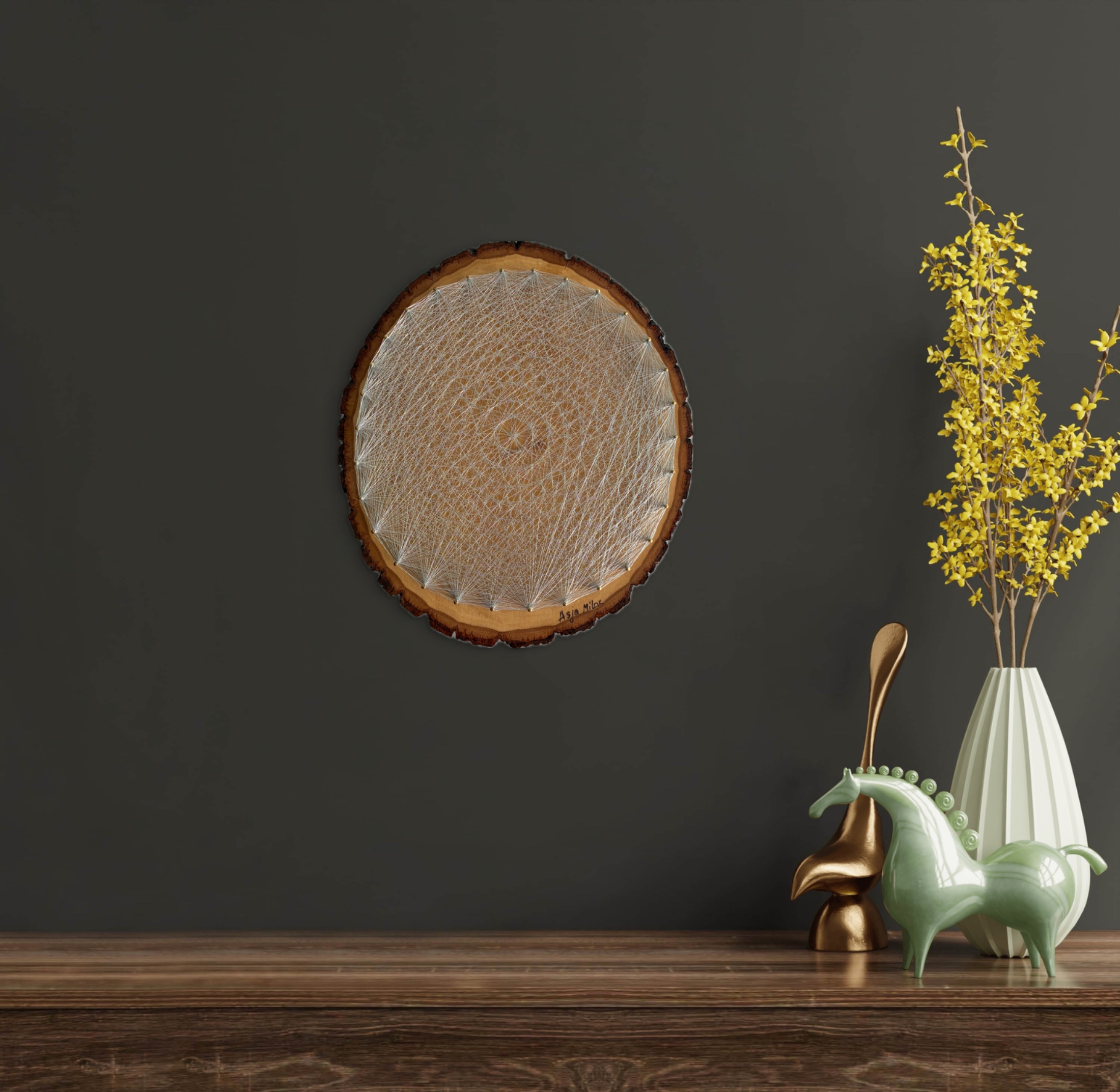 Silver Spiral String Art - Handmade Live-Edge Geometric Wall Art — handmade string art by Asja