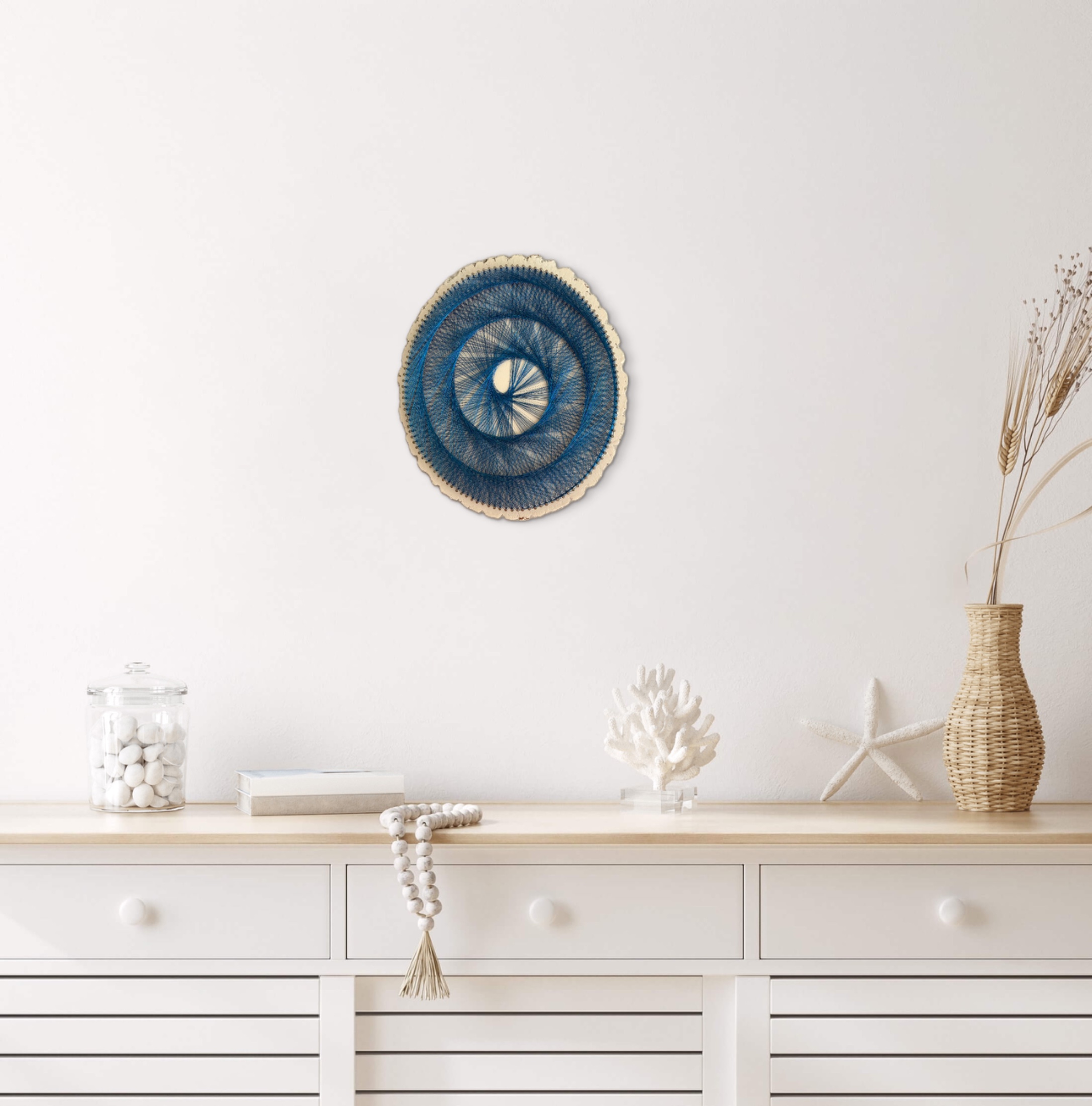 Deep Blue Spiral String Art - Handmade Geometric Wall Art — handmade string art by Asja