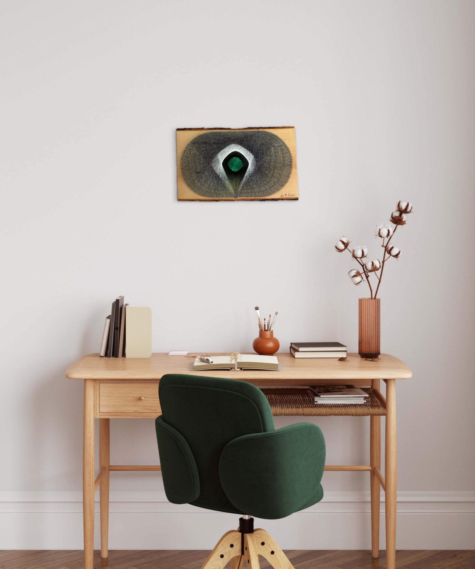 Abstract Green Eye String Art - Handmade Modern Geometric Wall Art — handmade string art by Asja